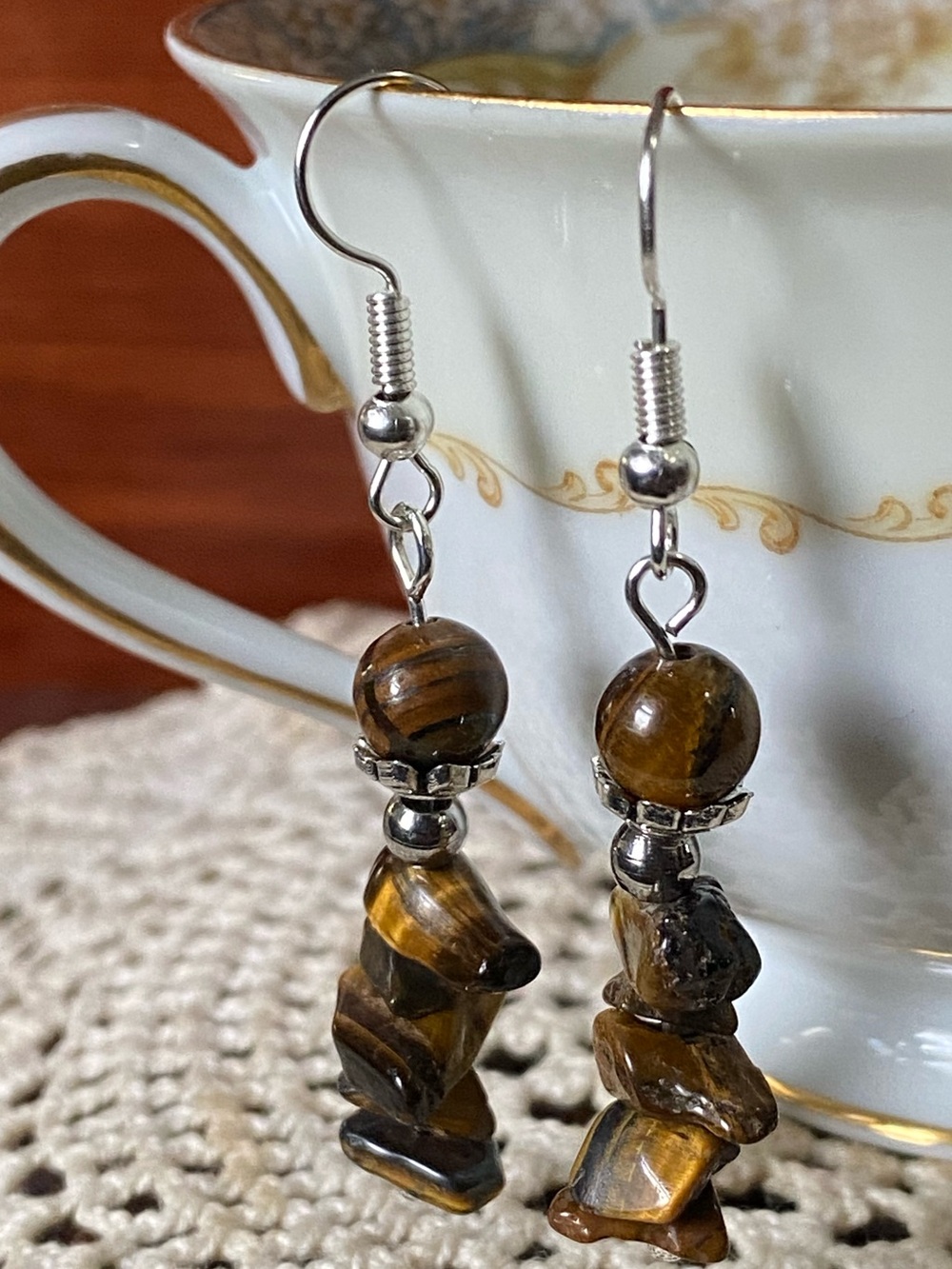 Tiger's Eye Drop Earrings - Handmade